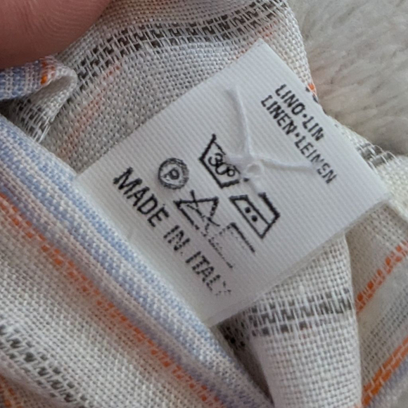Lorenzini White, Orange Long Sleeve Striped Italian 100% Linen Shirt - Medium - Picture 4 of 11
